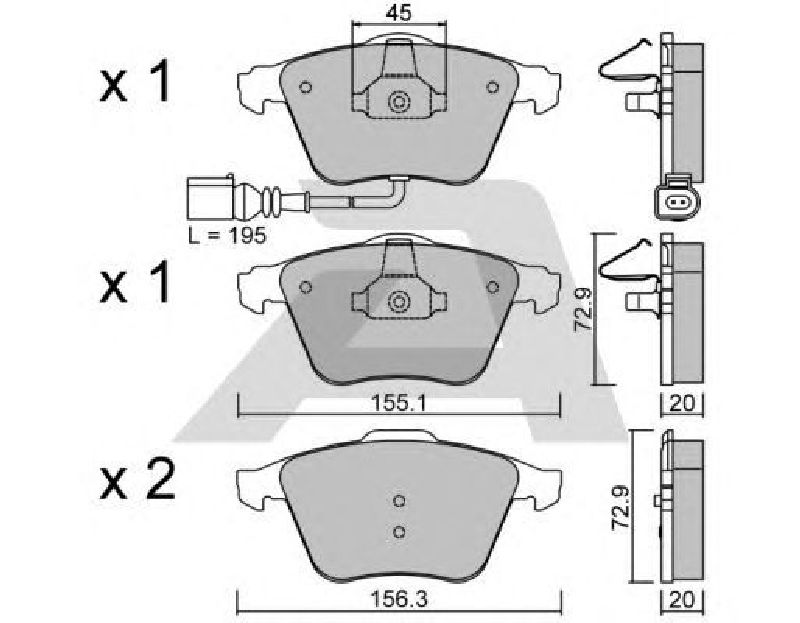 AISIN BPVW-1011 - Brake Pad Set, disc brake Front Axle VW, AUDI