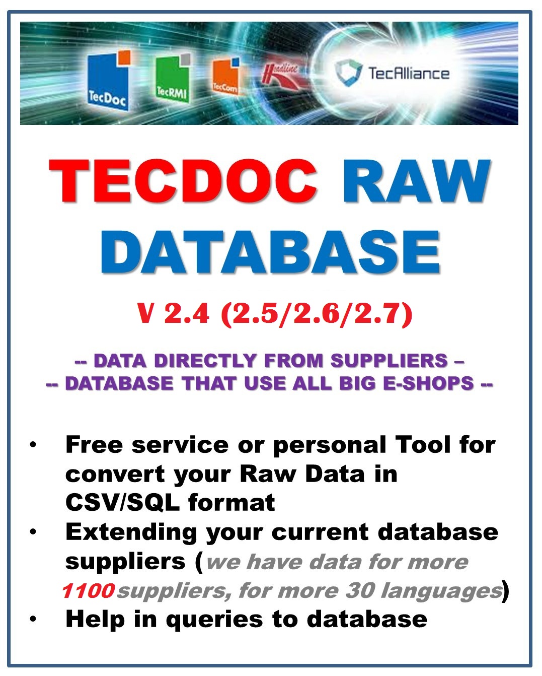 Tecdoc TAF Raw database - READY DATA FOR MORE 1100 BRANDS